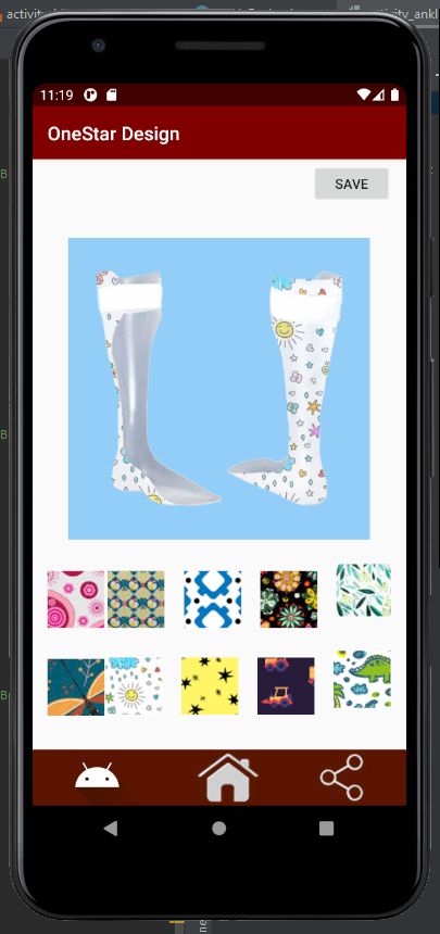 Screen of OneStar Design when user customizes the ankle-foot orthoses with multiple patterns.